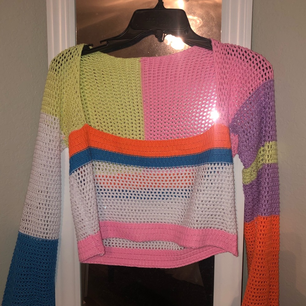 Colorful long sleeve crochet top